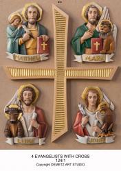 Four Evangelists Symbols Colored w/Cross, 23\" x 19\" 