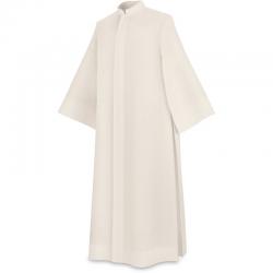  Off-White Washable Coat Style Choir/Server Alb - Stand-Up Collar - Leo Fabric 