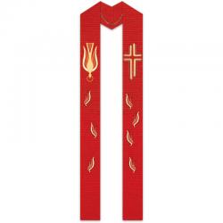  Red Overlay Stole - Cross/Dove/Flames - Cantate Fabric 
