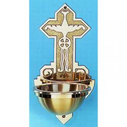  Holy Water Font | Wall Mount | 7-12\" x 15\" | Bronze Or Brass | Holy Spirit 