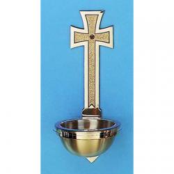  Holy Water Font | Wall Mount | 5-1/8\" Bowl | Bronze | Flared Cross Design 