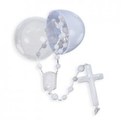  WHITECORD WHITE BEAD ROSARY IN SMALL EGG CASE (10 PC) 