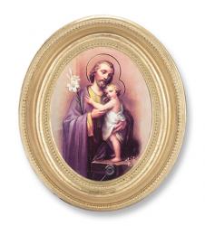  ST. JOSEPH GOLD STAMPED PRINT IN OVAL GOLD LEAF FRAME 