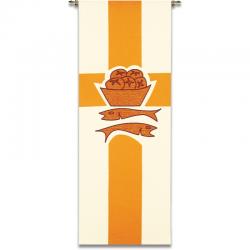  White ​Ambo/Lectern Cover - Eucharist Motif - Omega Fabric 