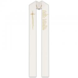  White Overlay Stole - \"The Lord\'s Prayer\" - English Text - Dupion Fabric 