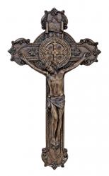  St. Benedict Crucifix Hand-Painted in Cold-Cast Bronze, 11\" 