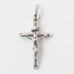  Sterling Silver Rhodium Plated Small Round Tube Crucifix 