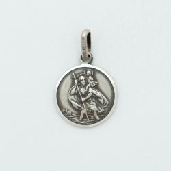  Sterling Silver Small Round Saint Christopher Medal With Car 