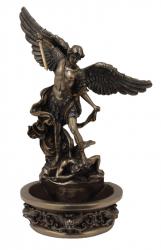  St. Michael Holy Water Font in Hand-Painted Cold Cast Bronze, 8\" 