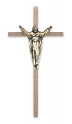  Walnut Wall Crucifix w/Bronze Risen Christ 10\" 