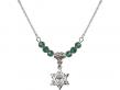  Star of David w/Cross Medal Birthstone Necklace Available in 15 Colors 