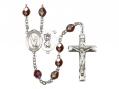  St. Christopher/Gymnastics Centre Rosary w/Aurora Borealis Garnet Beads 