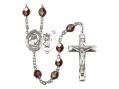  St. Christopher/Gymnastics Centre Rosary w/Aurora Borealis Garnet Beads 