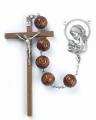  BROWN CARVED WOOD BEAD WALL ROSARY 