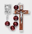  ROUND CARVED MAROON WOOD BEAD ROSARY 