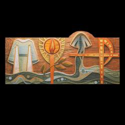  Baptism Symbol Plaque in Wood, 36\" x 18\" x 2\" 