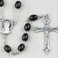  OVAL BLACK WOOD BEAD FIRST COMMUNION ROSARY 