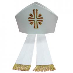  White Bishop Mitre - Lana Barre Oro Style fabric 