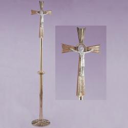  Processional Combination Finish \"Risen Christ\" Bronze Floor Cross/Crucifix: 1936 Style - 84\" Ht 