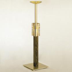  Fixed Statuary Bronze Floor Candlestick w/Statuary Bronze Cross - Dark Oak Column: 2155 Style - 40\" Ht 