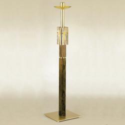  Processional \"Enameled Cross\" Bronze Paschal Candlestick w/Oak Column & Walnut Stain: 2155 Style 