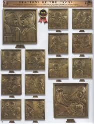  Bas Relief Statuary Bronze Stations/Way of the Cross - 14 PC - 16\" Square 