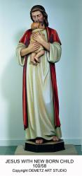  Jesus w/New Born Child Statue in Linden Wood, 48\"H 