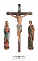  Crucifixion Group w/Cross - 3/4 Relief in Linden Wood, 60\"H 