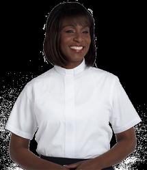  White Short Sleeve Tab Women\'s Clergy Shirt (Poly/Cotton) 