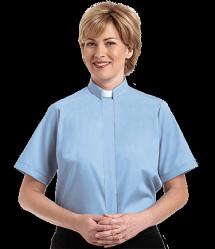 Blue Short Sleeve Tab Women\'s Clergy Shirt (Poly/Cotton) 