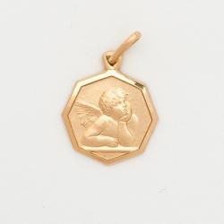  10k Gold Small Octagonal Guardian Angel Medal 