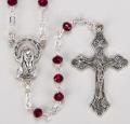  RUBY GLASS BEAD ROSARY WITH SILVER OXIDIZED CENTER AND CRUCIFIX 