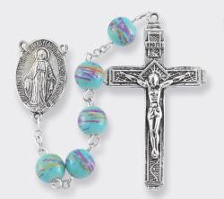  TEAL \"CONFETTI\" STYLE BEAD ROSARY 