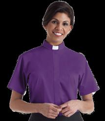  Purple Short Sleeve Tab Women\'s Clergy Shirt (Poly/Cotton) 