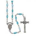  LIGHT BLUE PEARLESCENT OVAL BEAD ROSARY 