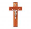  8" CHERRY WOOD CROSS WITH ANTIQUE SILVER CORPUS 