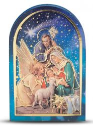  GOLD EMBOSSED STANDING NATIVITY SCENE WITH ANGEL AND LAMB PLAQUE (2 PC) 
