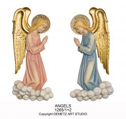  Angels Praying Statues High Relief in Linden Wood - Pair, 30\"H 