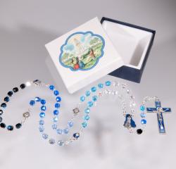  GLASS BEAD OUR LADY OF FATIMA ROSARY WITH ENAMELED OUR FATHER BEADS 