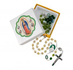  TRI-COLOR GLASS BEAD ROSARY OUR LADY OF GUADALUPE 