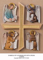  \"Four Evangelists\" Reliefs w/Symbols & Cross In Wood 
