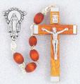  POLISHED OVAL BROWN BOXWOOD BEAD ROSARY 