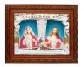  HOUSE BLESSING-SACRED HEART/IMMACULATE HEART IN ANTIQUED MAHOGANY FRAME 