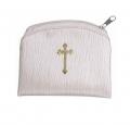  BEIGE RAW SILK GOLD STAMPED ROSARY CASE (3 PC) 