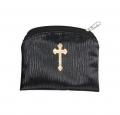  BLACK RAW SILK GOLD STAMPED ROSARY CASE (3 PC) 