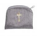  PEWTER RAW SILK GOLD STAMPED ROSARY CASE (3 PC) 