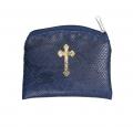 DARK BLUE REPTILE PATTERN GOLD STAMPED ROSARY CASE (2 PC) 