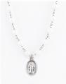  WHITE PEARL BEAD NECKLACE WITH SILVER SPACERS AND MIRACULOUS MEDAL 