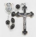  BLACK OVAL WOOD BEAD ROSARY WITH CARVED PATER BEADS 
