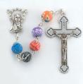  ROUND FLORAL MULTI COLOR BEAD ROSARY 